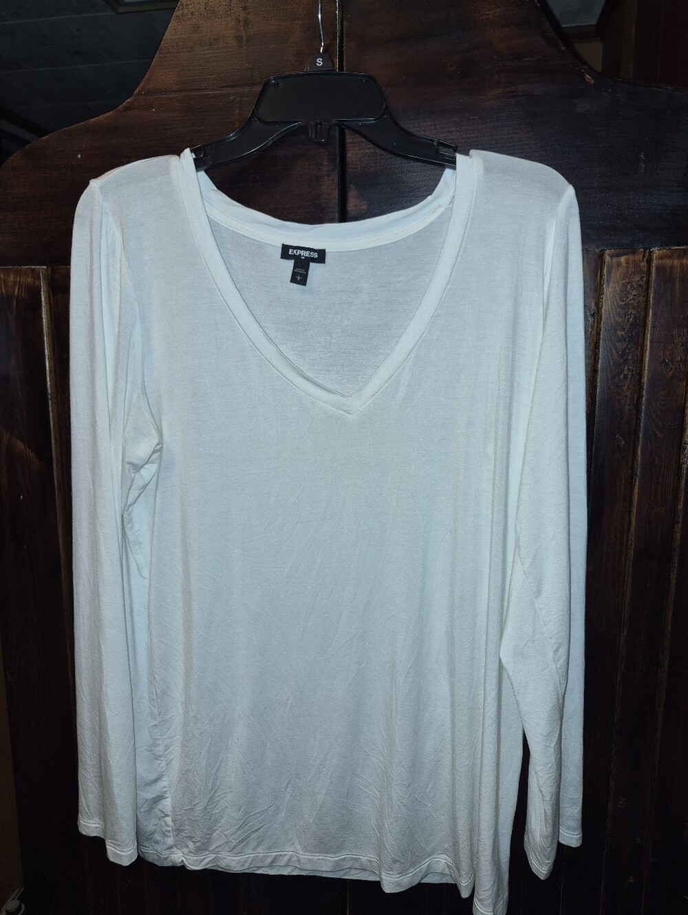 Express White V-Neck Long Sleeve Top